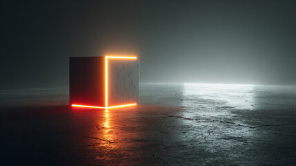 Glowing cube emitting vibrant light in a dark environment, symbolizing futuristic technology, digital innovation, and modern abstract visuals