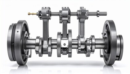 Precision-machined metallic crankshaft showcasing internal engine dynamics and mechanical craftsmanship for automotive performance