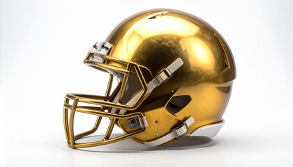 Fototapeta premium Metallic gold football helmet with faceguard showcasing prestige, protection, and premium athletic design
