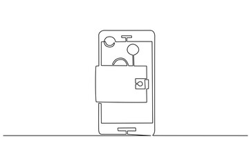 Continuous one line drawing of Sending and receiving payment with a smartphone. Single line drawing illustration of Electronic wallet. Financial savings concept vector art. Doodle line illustration.
