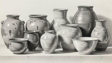 Collection of Vintage Ceramic Pots and Vases - Still Life Arrangement