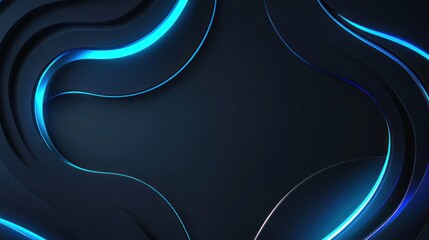 Abstract blue light waves, dark background, tech design, website banner
