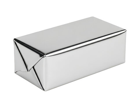 Shiny silver rectangular box isolated on transparent background