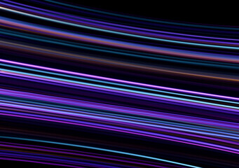 A long exposure photograph. Light painting photography, vibrant fairy lights in parallel lines and streaks against a black background