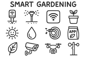 Obraz premium Smart gardening icons: technology in modern agriculture.