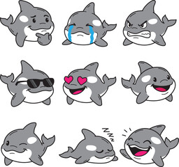 Cute Funny Cartoon Orca Animal Face Set Collection © Krisdian
