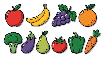 colorful cartoon fruits and vegetables collection