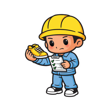 Cute Factory Technician Inspecting Product Quality Control Vector Illustration