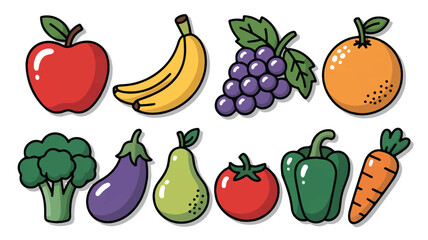 colorful cartoon fruits and vegetables set