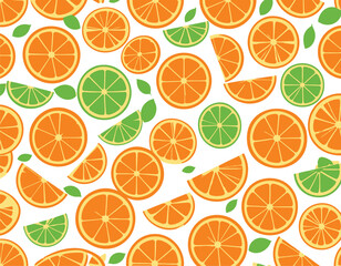 Vibrant citrus fruit slices in a colorful pattern on white