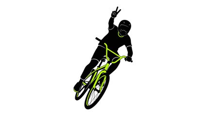 Obraz premium BMX rider in mid-air performing a trick with peace sign