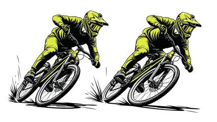 Professional mountain bikers racing down a rugged trail © Thamseer