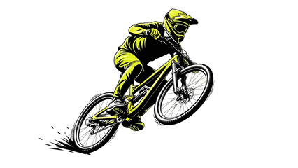 Obraz premium Professional cyclist in action riding yellow bicycle downhill