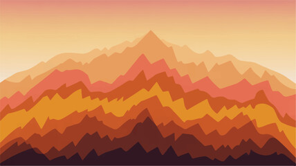 Colorful layered mountain range landscape with orange hues and gradient sky