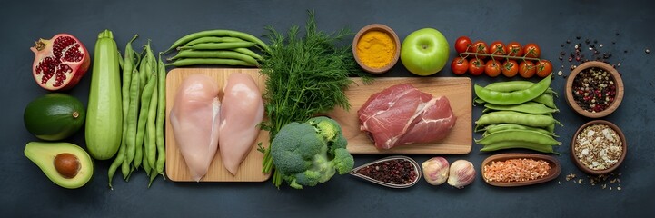 A variety of healthy food ingredients for nutrition and wellness