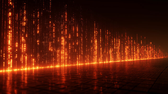 3D Render of Digital Firewall with Burning Code - Cybersecurity Concept