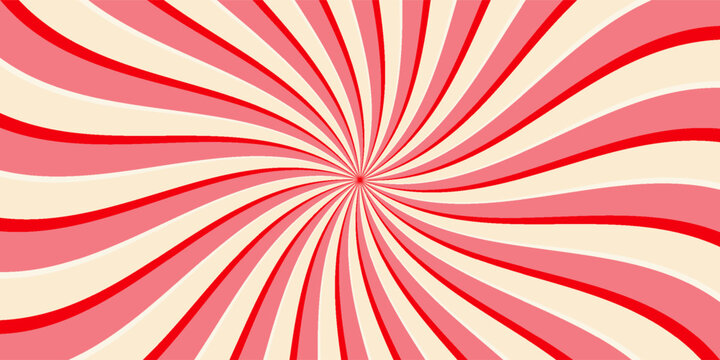 Pink ice cream and candy swirl background, lollipop vortex patterns intermixed with strawberry and circus elements. Retro spiral design. vector illustration