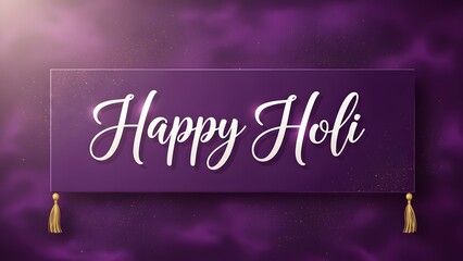 Elegant happy holi calligraphy on a luxurious dark purple textured background