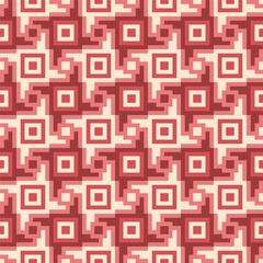 Geometric Seamless Square Shape with Spiral Pixelated Retro Style Pattern