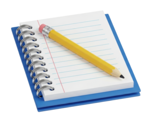 3d yellow pencil on notebook transparent background cutout png