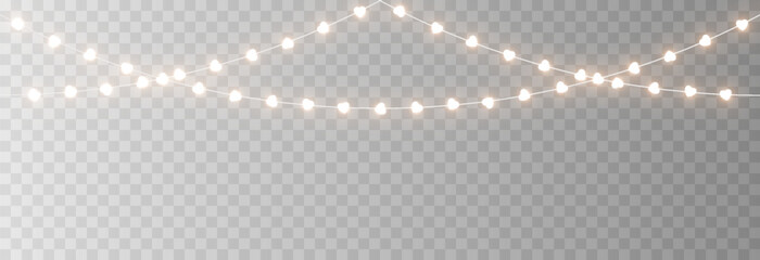 Garland with glowing hearts. Garland with hearts PNG. Light bulbs on the garland in the shape of hearts. Decoration for Valentine&rsquo;s Day.