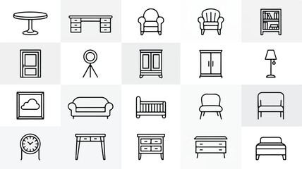 line style furniture and home decor icons set