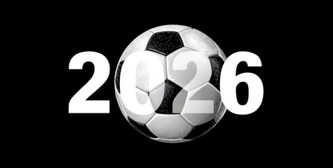 bold black-and-white design featuring the number 2026 with a soccer ball integrated into the zero, symbolizing excitement for upcoming global football events