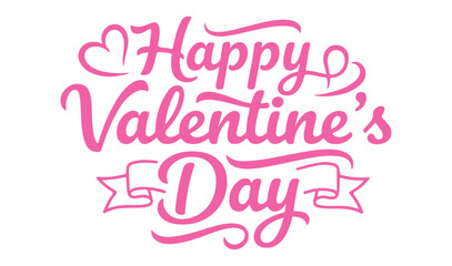 Happy Valentine's Day editable typography logo with pink script lettering and decorative ribbon ornaments © AFRAN-BD