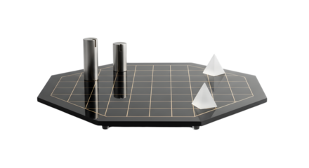 Elegant strategy game with geometric shapes isolated on transparent background