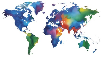 Obraz premium Vibrant Abstract World Map Design with Watercolor Texture on White Background