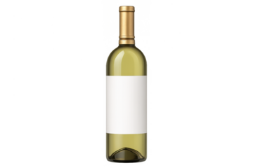 White wine bottle with blank label and golden cap, transparent background, ready for product mockup