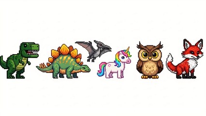 Fototapeta premium 8-bit beasts clash in pixel thunder, looping sparks, rainbow flashes, endless arcade duel. 