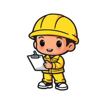 Cute Factory Supervisor Holding Clipboard Management Vector Illustration