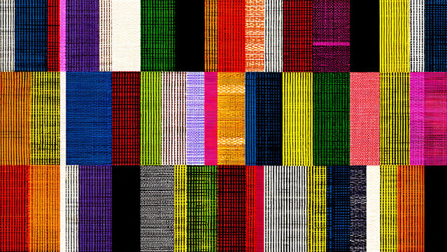 A vibrant background combining the woven patterns of African Kente cloth with the clean lines and white space of Swiss Modernist design.