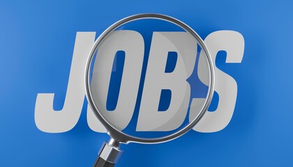 magnifying glass on colourful background with text saying "jobs"