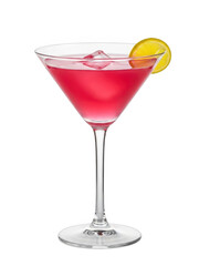 Vibrant pink cocktail with lemon garnish isolated on transparent background