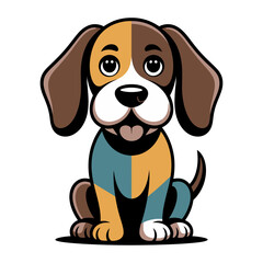 cartoon vector illustration of a cute sitting dog with colorful fur, symbolizing pet joy and playful energy