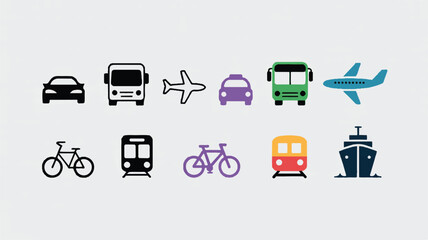 Transportation modes icons for travel and commuting options