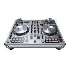Obraz premium Silver DJ Mixer and Turntable System DJ equipment isolated on a transparent background