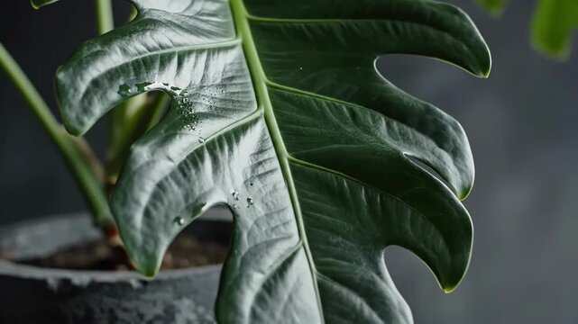 Captivating Close-Up View Of An Exotic Plant Leaf Showcasing Intricate Veins And Textures On Dark