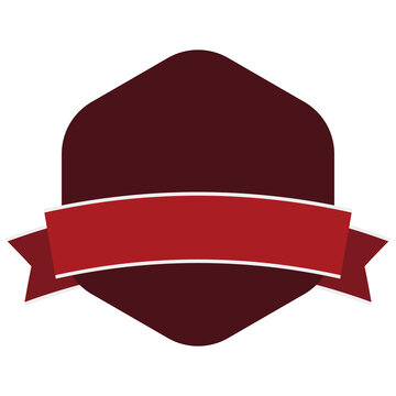 Blank Hexagonal Badge Emblem with Red Ribbon Banner for Custom Text and Logos