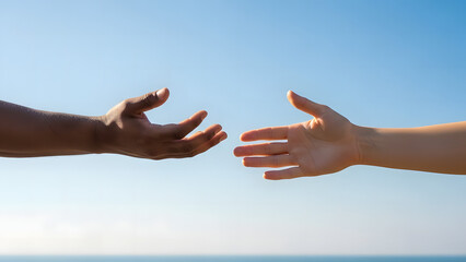 Human Connection and Helping Hands Reaching Out Against Blue Sky