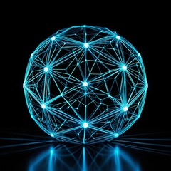 A luminous geometric digital sphere with interconnected points, symbolizing global connectivity and technology networks.