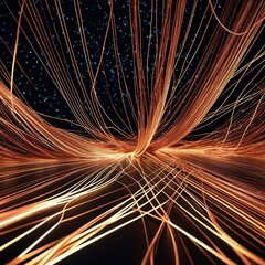 Abstract visualization of strands of fiber optic lights swirling and glowing.