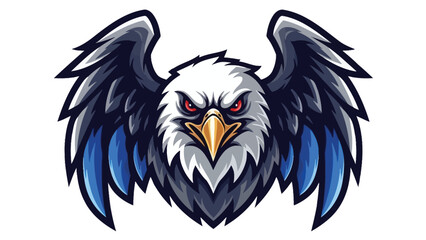 Obraz premium Digital illustration of a fierce eagle head with outstretched wings, sharp beak, and intense gaze on a plain white background.