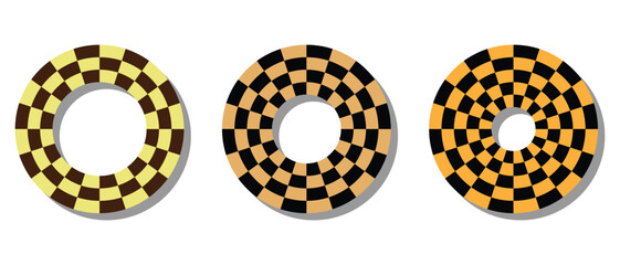Abstract checkered circle frame set. Circular geometric frameworks. Use for frames, borders and logos. Vector graphic illustration.