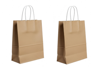 Two simple brown paper bags side by side isolated on transparent background