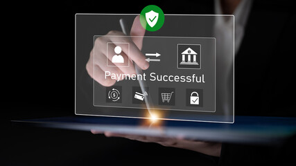Successful transaction message showing secure payment. Payment confirmed, secured, payment processed, and payment completed with trust and transaction integrity. Latch