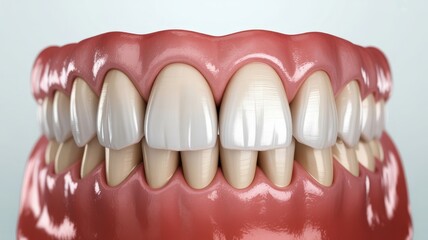 Obraz premium Displaying perfect white teeth alongside swollen gums highlighting gingivitis, emphasizing the importance of dental hygiene and the impact of oral health issues on well being