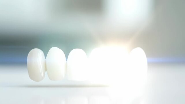 Pristine white dental veneers provide superior oral health, reflecting a gleaming light. Smooth enamel surfaces showcase aesthetic brilliance, contributing to a confident, radiant smile.